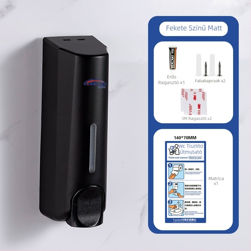 Nyilvános WC ülőkéjének fertőtlenítő készüléke, falra szerelt, műanyag test, festett felület, kézi nyomású működés