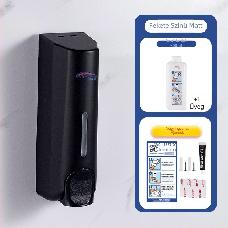 Nyilvános WC ülőkéjének fertőtlenítő készüléke, falra szerelt, műanyag test, festett felület, kézi nyomású működés