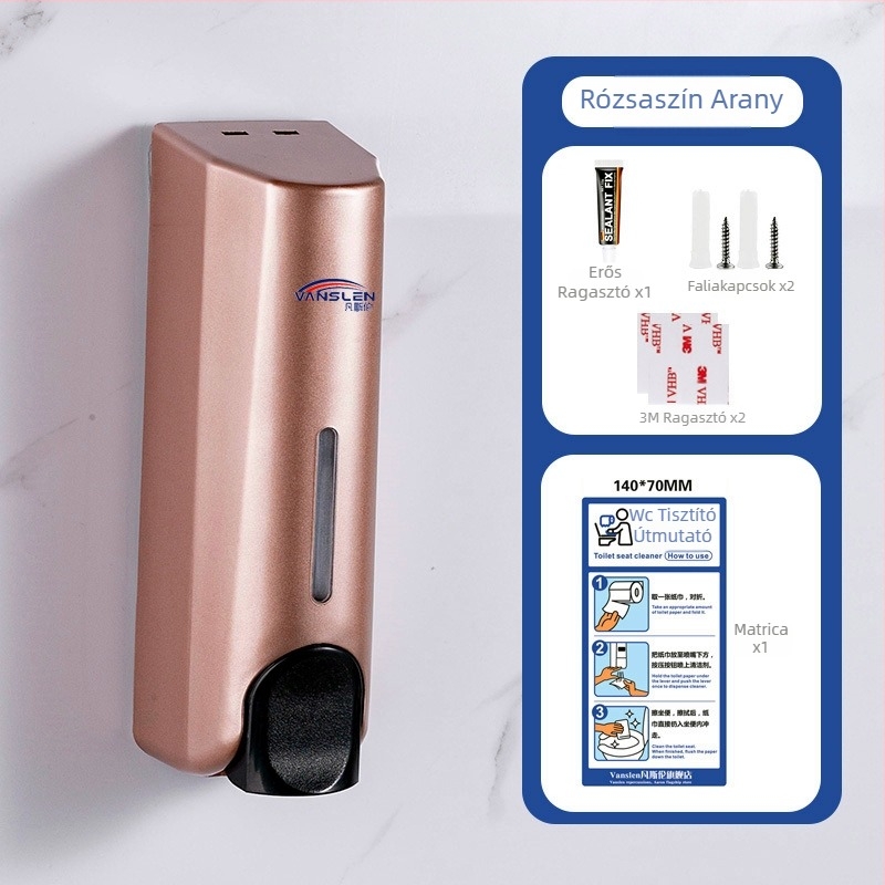 Nyilvános WC ülőkéjének fertőtlenítő készüléke, falra szerelt, műanyag test, festett felület, kézi nyomású működés