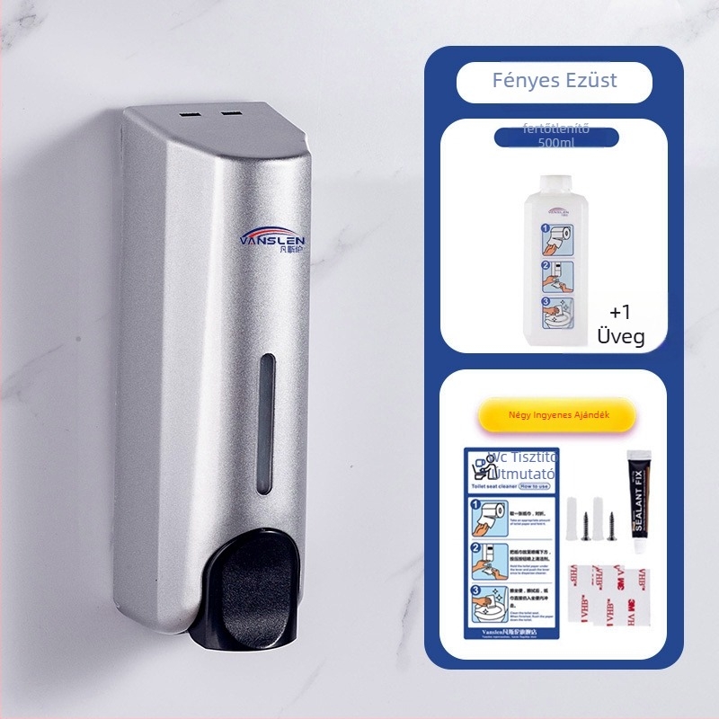 Nyilvános WC ülőkéjének fertőtlenítő készüléke, falra szerelt, műanyag test, festett felület, kézi nyomású működés