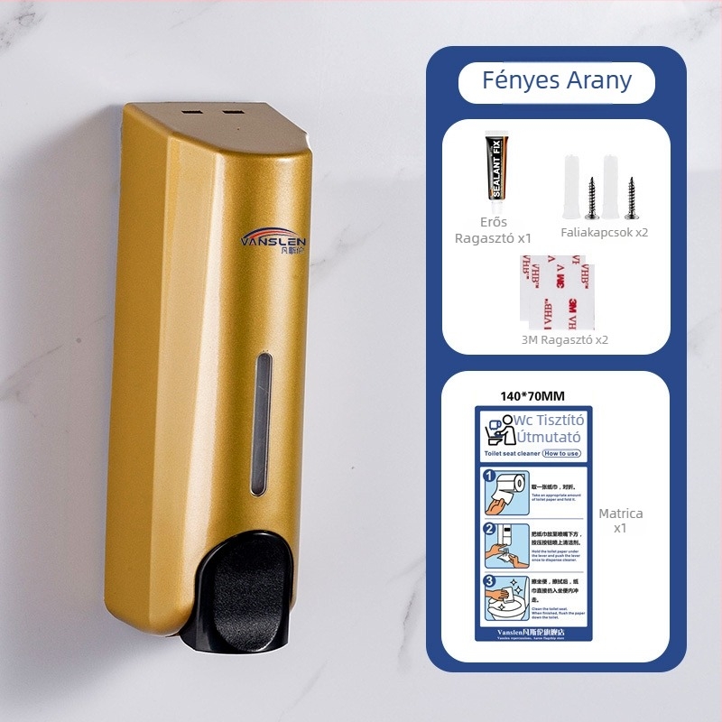 Nyilvános WC ülőkéjének fertőtlenítő készüléke, falra szerelt, műanyag test, festett felület, kézi nyomású működés