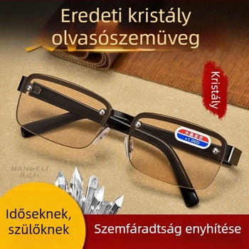 Kristály lencséjű olvasó szemüveg presbiopiára, középkorúak és idősek számára, félkeretes dizájn, szemvédő