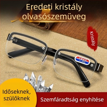 Kristály lencséjű olvasó szemüveg presbiopiára, középkorúak és idősek számára, félkeretes dizájn, szemvédő
