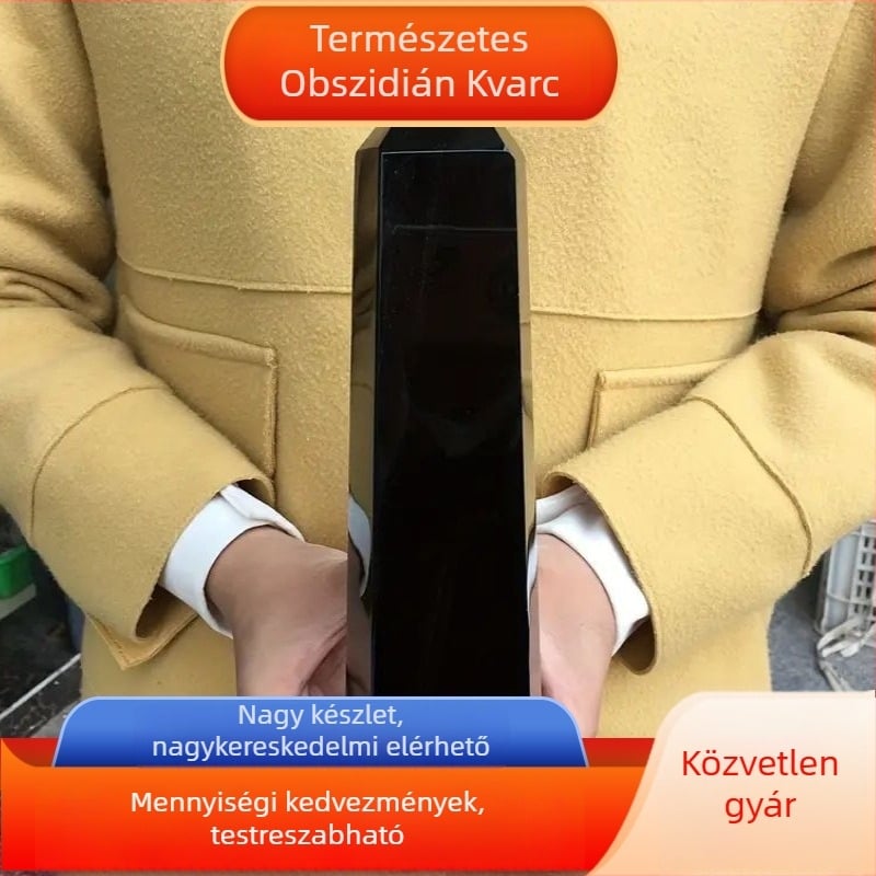 Obszidián hexagonális kristályos oszlop, hegyes csúccsal, titánium kristály