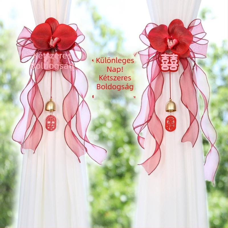 Esküvői szobadekor: művirágos függöny-girland és dupla boldogság medál, márka Lock Beauty Home, nem importált, kategória: boldog szavak