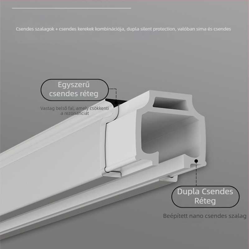 Dianyi függönycsatorna rendszer csendes görgőkkel, oldalsó és felső szerelés, egy-/kettőssín, chenille alkatrészek, világos luxus stílus