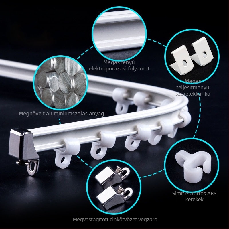 Baijuyi Alumínium ívelt függönyvezető rendszer – felső vagy oldalsó szerelés, egy- vagy dupla pálya, testreszabható