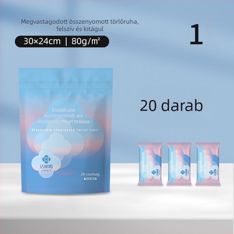 Grace/Jie Liya tömörített arctörölköző, egyszer használatos, egyedi csomagolású, megvastagodott és megnagyobbított, regenerált cellulóz rostból, 50 g+