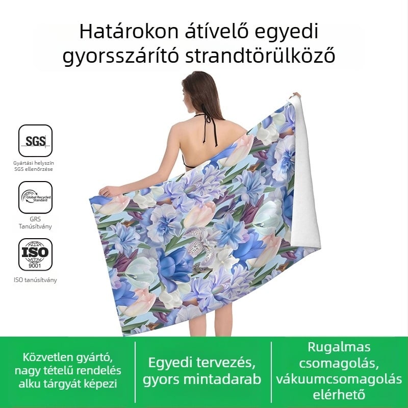Mikroszálas strandtörölköző digitális nyomással, testre szabható, 200-300 g/m², csavartalan fonal