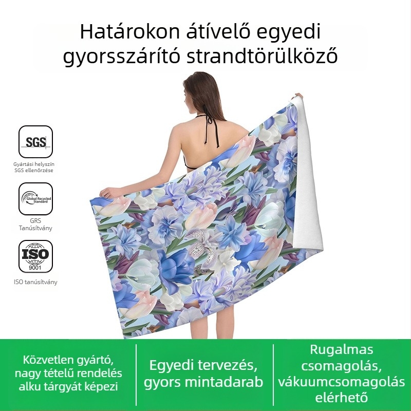 Mikroszálas strandtörölköző digitális nyomással, testre szabható, 200-300 g/m², csavartalan fonal
