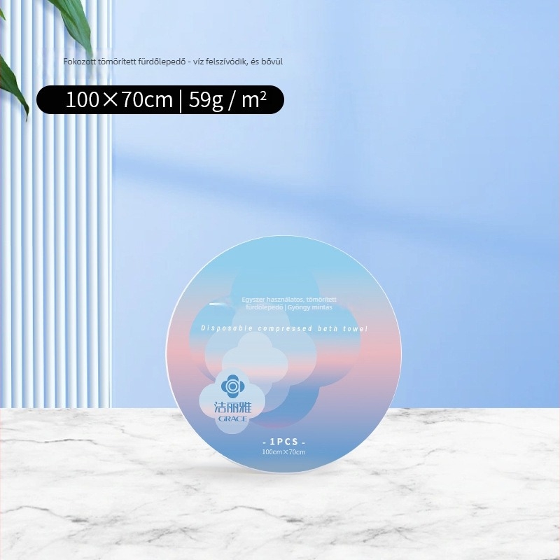 Egyszer használható tömörített törölköző fürdőhöz tekeréshez, pamut, gyors nedvszívás 0-5 s