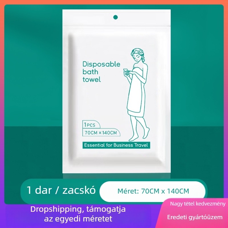 Egyszer használatos fürdőlepedő személyre szabott logóval, növényi rostokból, egyenként csomagolt, sima szövésű anyag, vízfelvétel 11–15 s