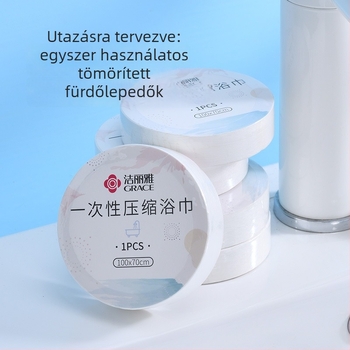 Egyszer használatos tömörített fürdőtörölköző, egyéni csomagolású utazáshoz, extra vastag arctörölköző; 100% regenerált cellulóz rost; növényi rost; gyors felszívódás 0–5 s.