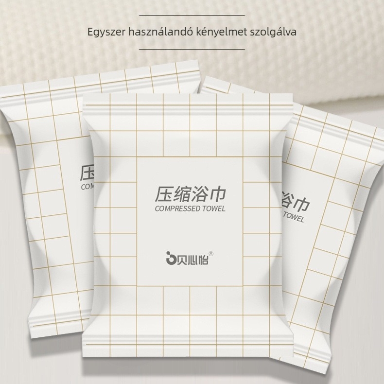 Beixinyi Kockás Egyszerhasználatos Kompresszált Fürdő Törölköző - Növényi rostból, Vízfelvétel 0-5 s