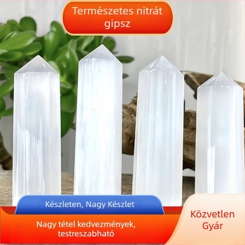 Gipsz kristály oszlopok, átlátszó, hexagonális, egycsúcsú csúccsal, Eredet: Lianyungang Donghai County