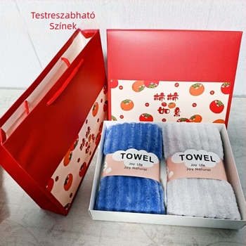 Korall fleece anyagú törölközős ajándékdoboz, 240 g, kevert fonal, logónyomás elérhető, testreszabható