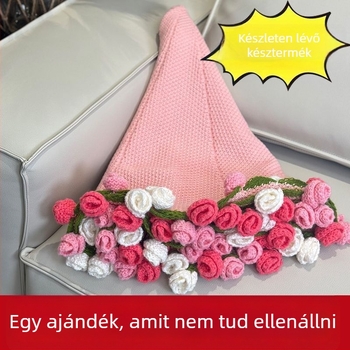 Kézzel kötött rózsaszálas takaró, növény- és virágmintával, poliészter, törölközőtakaró, egész éves használatra
