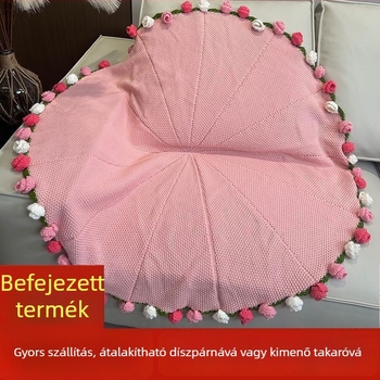 Kézzel kötött rózsaszálas takaró, növény- és virágmintával, poliészter, törölközőtakaró, egész éves használatra