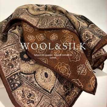 Női selyem-vilna négyszögletű sál, egyszerű szövésű, melegen tart, téli szezon