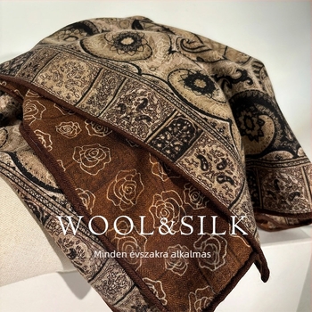 Női selyem-vilna négyszögletű sál, egyszerű szövésű, melegen tart, téli szezon