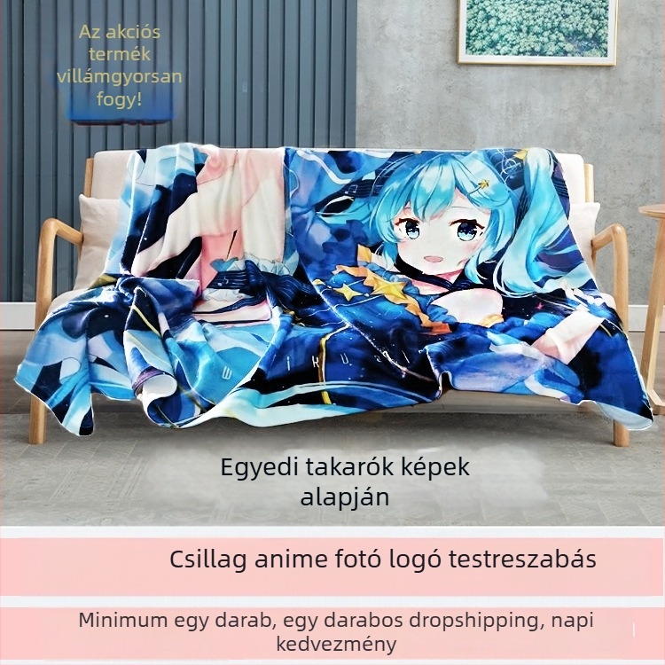 Könnyű flanel takaró digitális nyomtatással, animációs minta, 300 g alatt, ideális tavaszra és őszre