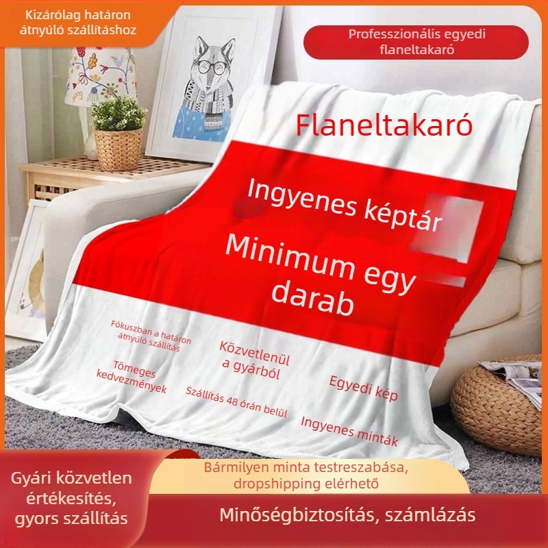 Könnyű flanel takaró digitális nyomtatással, animációs minta, 300 g alatt, ideális tavaszra és őszre