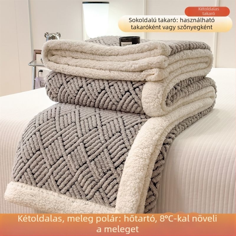 Tömör fleece takaró kétoldalas velúrral – tejfehér velúr és korall velúr árnyalatú, geometriai mintázat, téli melegség, északi stílus, méret 180 x 200–220 cm