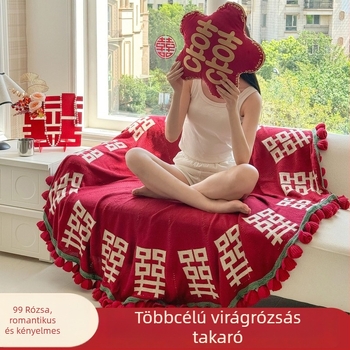 Kötött takaró kettős boldogság rózsa csokor motívummal esküvőre és eljegyzésre; sál-stílusú takaró; modern minimalista dizájn