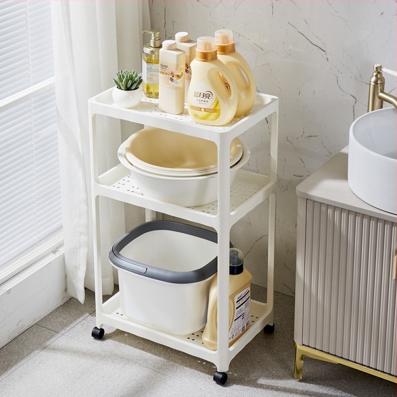 Fürdőszobai tárolóállvány, műanyag, matt felület, Modell 1763, teherbírás 7,5 kg/polc, modern minimalist stílus