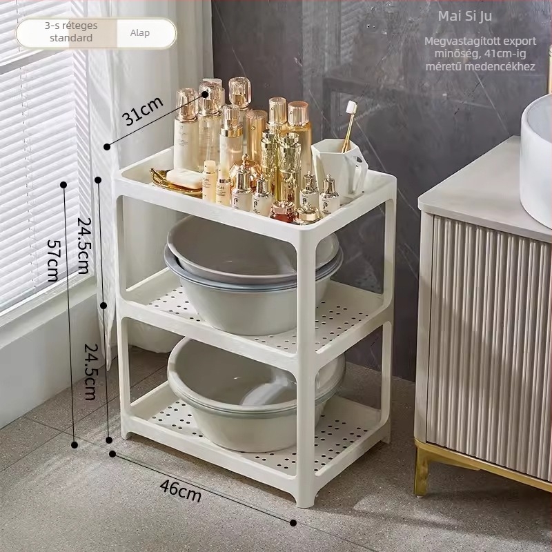 Fürdőszobai tárolóállvány, műanyag, matt felület, Modell 1763, teherbírás 7,5 kg/polc, modern minimalist stílus