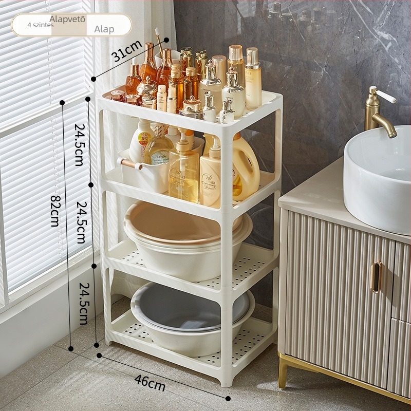 Fürdőszobai tárolóállvány, műanyag, matt felület, Modell 1763, teherbírás 7,5 kg/polc, modern minimalist stílus