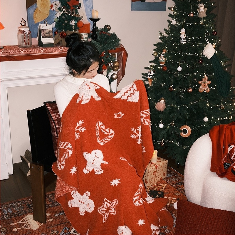 Fél velúr kanapé pléd geometriai mintával, télre, karácsonyi stílus