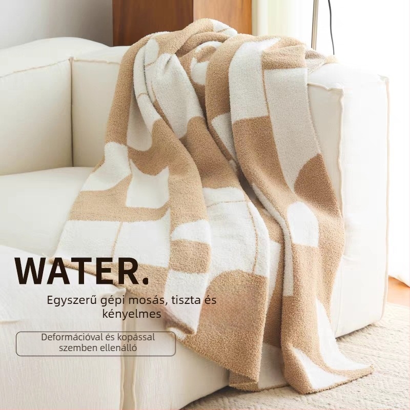 Kanapéhoz való kötött takaró, geometriai mintás, díszítő rojtokkal, 900 g, tavasz–ősz, testreszabás elérhető.