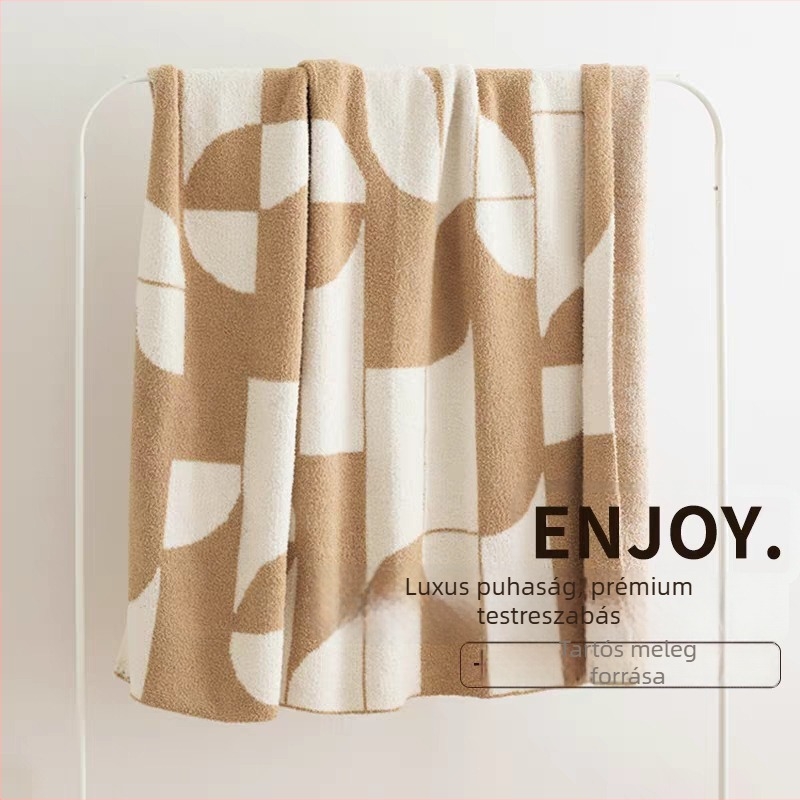 Kanapéhoz való kötött takaró, geometriai mintás, díszítő rojtokkal, 900 g, tavasz–ősz, testreszabás elérhető.