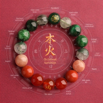 Uniszex karkötő az öt elemes energiaegyensúlyhoz fantom kvarccal, acháttal és természetes kristállyal