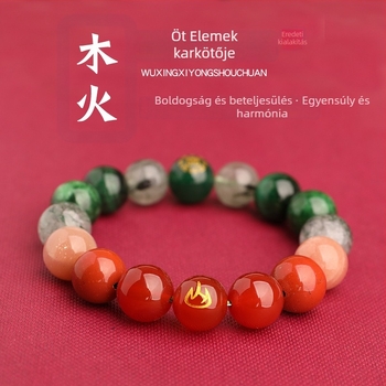 Uniszex karkötő az öt elemes energiaegyensúlyhoz fantom kvarccal, acháttal és természetes kristállyal