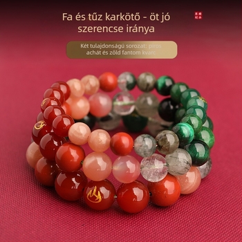 Uniszex karkötő az öt elemes energiaegyensúlyhoz fantom kvarccal, acháttal és természetes kristállyal