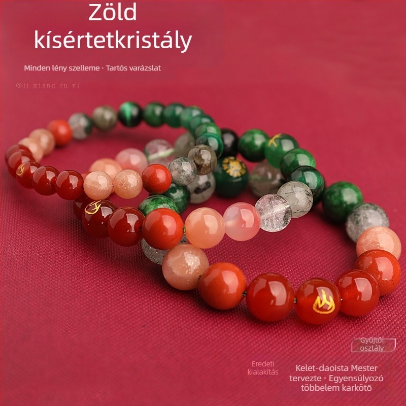Uniszex karkötő az öt elemes energiaegyensúlyhoz fantom kvarccal, acháttal és természetes kristállyal