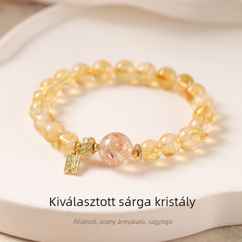 Citrin kristály karkötő - kézzel készített, uniszex, kínai stílus, utazási szuvenír, 2025 tavasz