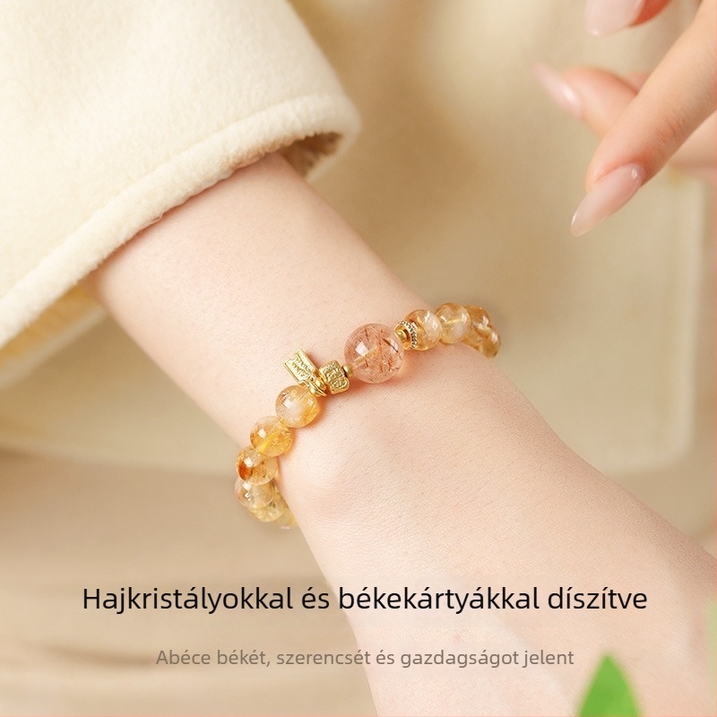 Citrin kristály karkötő - kézzel készített, uniszex, kínai stílus, utazási szuvenír, 2025 tavasz
