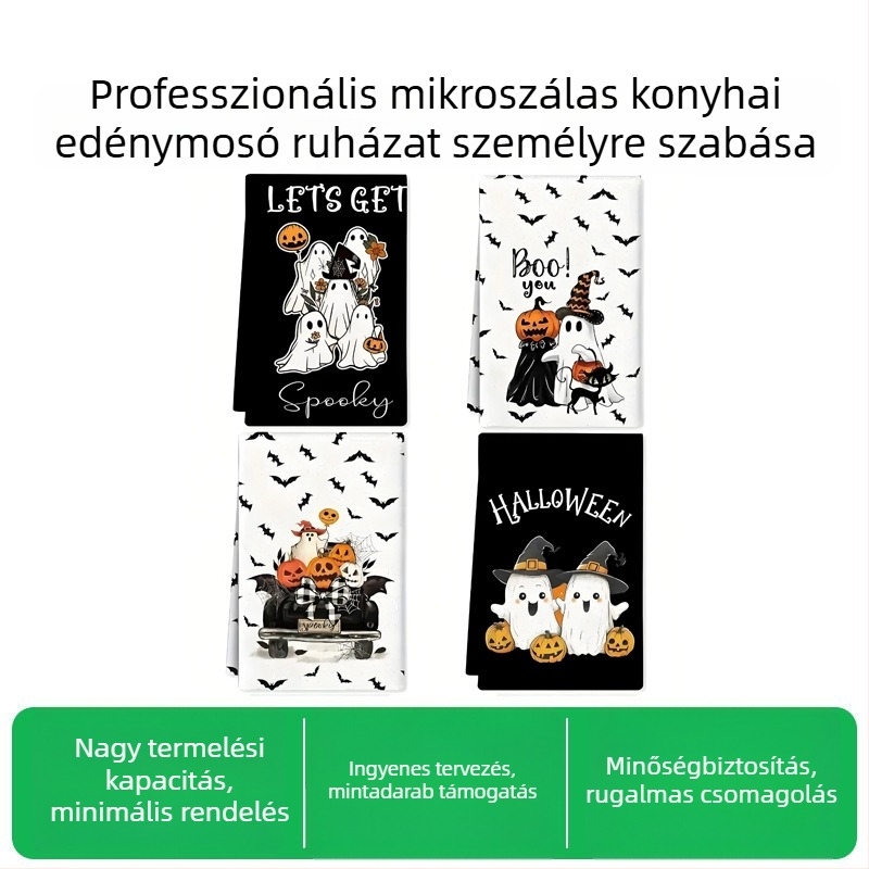 Mikroszálas konyhai törölköző nyomtatott mintával, sima szövés, kampó él — 150d fonal, 50–80 g, kéztörlő