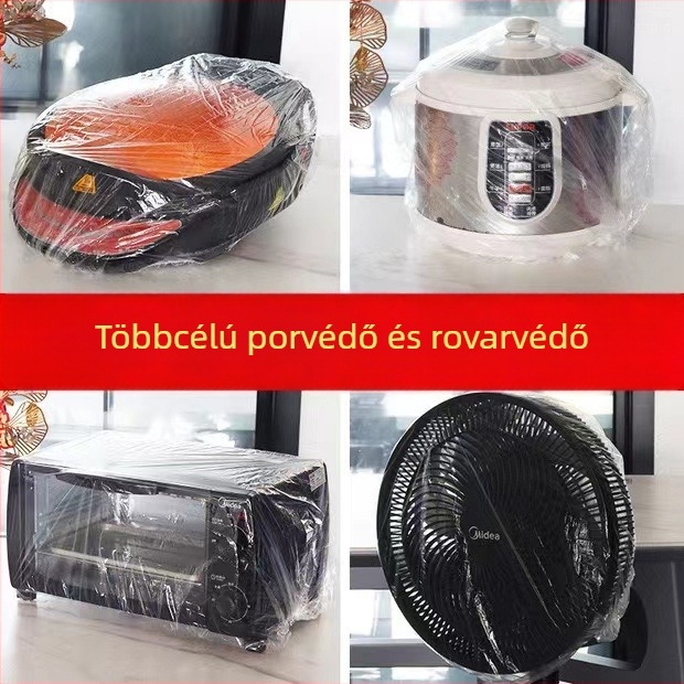 Egyszer használatos porvédő sapka háztartási készülékekhez; rugalmas PE műanyag, porálló, kompatibilis rizsfőzővel és mikrohullámú sütővel