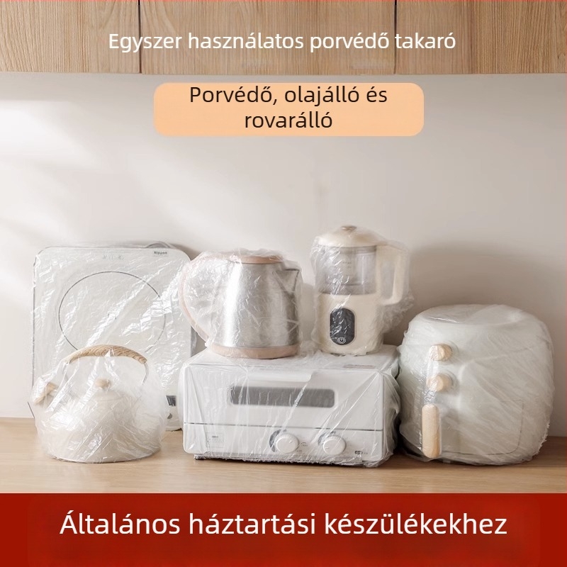 Egyszer használatos porvédő sapka háztartási készülékekhez; rugalmas PE műanyag, porálló, kompatibilis rizsfőzővel és mikrohullámú sütővel