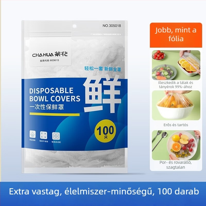 Camellia Egyszer használatos PE élelmiszer-minőségű fedél, háztartási használatra, rugalmas nyílással, zuhanysapka-stílusú fedél