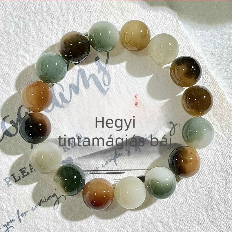 Bodhi magvakból készült karkötő, 12 mm-es kerek gyöngyök, uniszex, polírozott kivitel, 20 darab