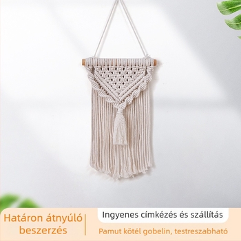 Bohem stílusú, kézzel szövött pamutszálból készült falidísz, skandináv hatású, bojtokkal