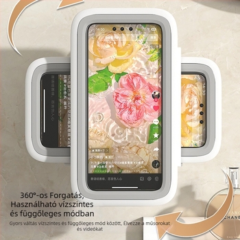 Falra szerelhető telefon-tartó vákuumszívóval, vízálló és páramentes, fedeles tároló doboz