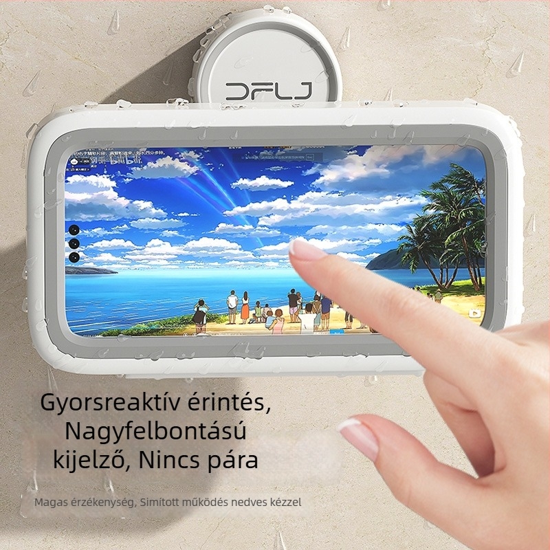 Falra szerelhető telefon-tartó vákuumszívóval, vízálló és páramentes, fedeles tároló doboz