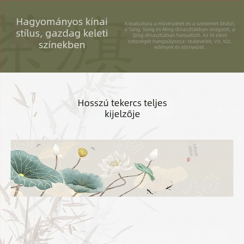Lótusz motívumos asztali zászló, új kínai stílus, bambusz selyem anyag