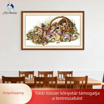 Gomba motívum keresztszemes vászon falikép, kézzel készült, 14 ct, nordic stílusú dekor a nappaliba és a hálószobába, hímzőkészlet